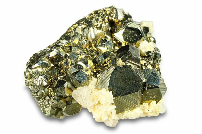 Dolomite and Calcite on Striated Pyrite - Peru #291905